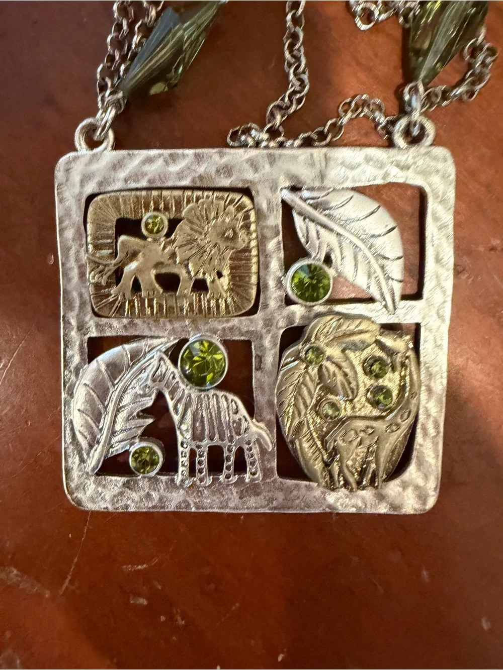 Vintage Safari Necklace Silver Gold Tone Lion Zebra Giraffe Statement Chunky